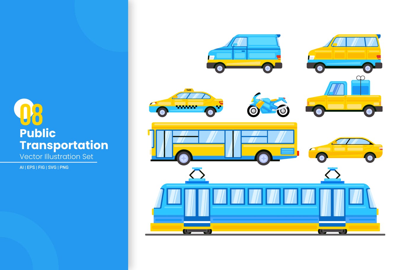公共交通工具矢量插画集 Public Transportation Vector Illustration Set 图片素材 第1张