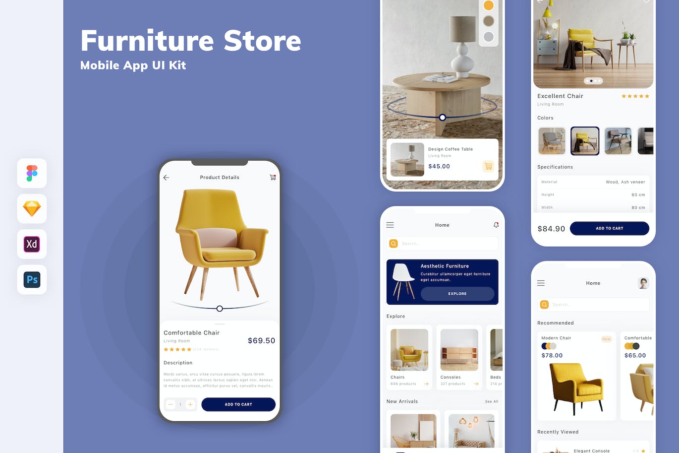 家具店App移动应用设计UI工具包 Furniture Store Mobile App UI Kit APP UI 第1张