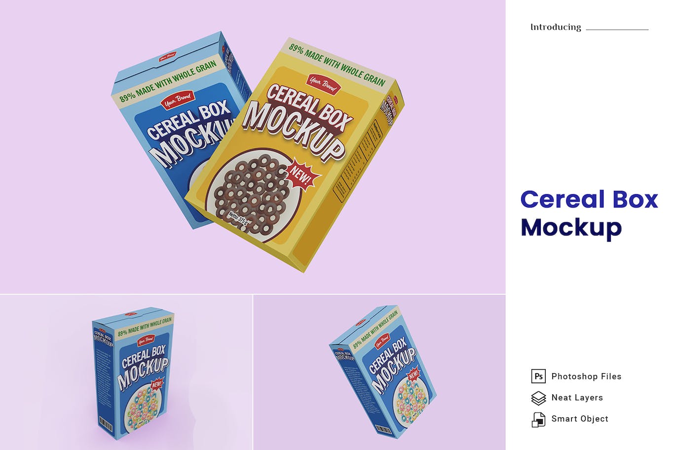 谷类食品包装盒设计样机 Cereals Box Packaging Realistic Mockup 3 Views 样机素材 第1张