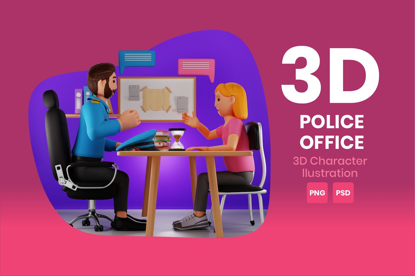 警察办公室3D角色插画素材 Police Office 3D Character Illustration 图片素材 第1张