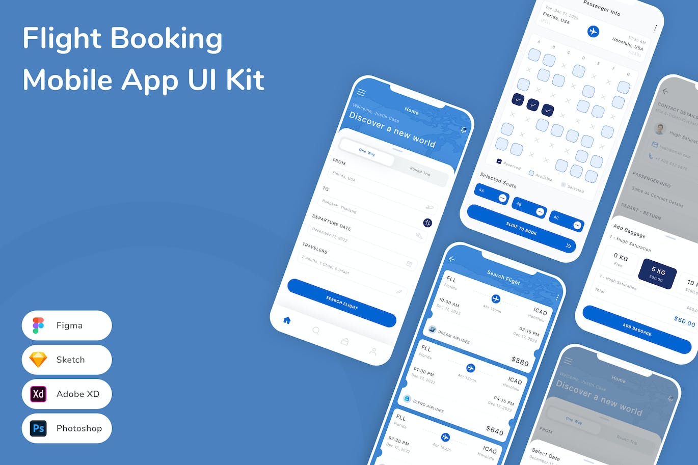航班预订App应用程序UI工具包素材 Flight Booking Mobile App UI Kit APP UI 第1张