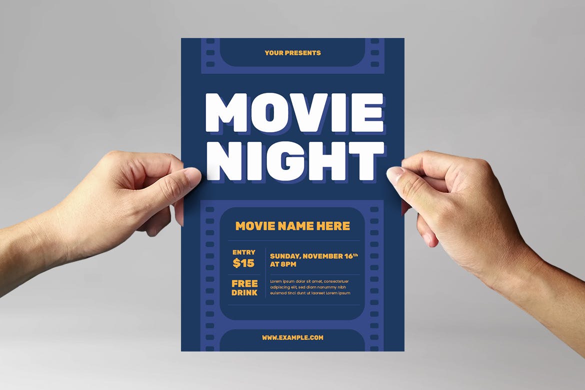 电影之夜传单设计模板 Movie Night Flyer Template 设计素材 第4张