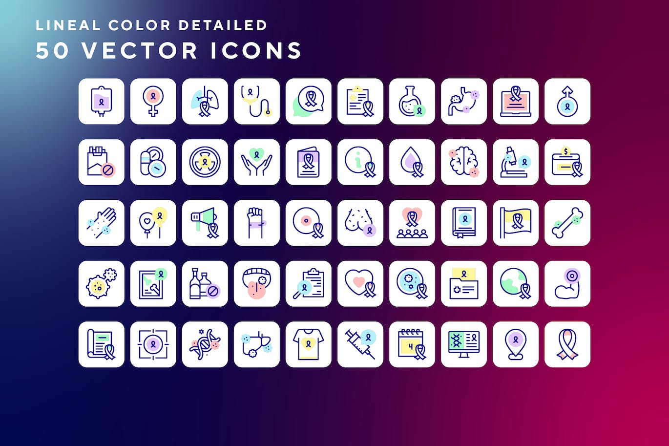 50枚世界癌症日主题彩色线条矢量图标 World cancer day icons 图标素材 第1张