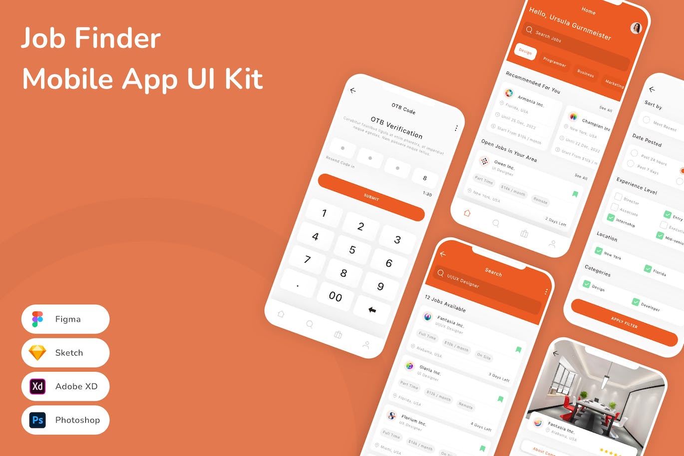工作搜索App应用程序UI工具包素材 Job Finder Mobile App UI Kit APP UI 第1张