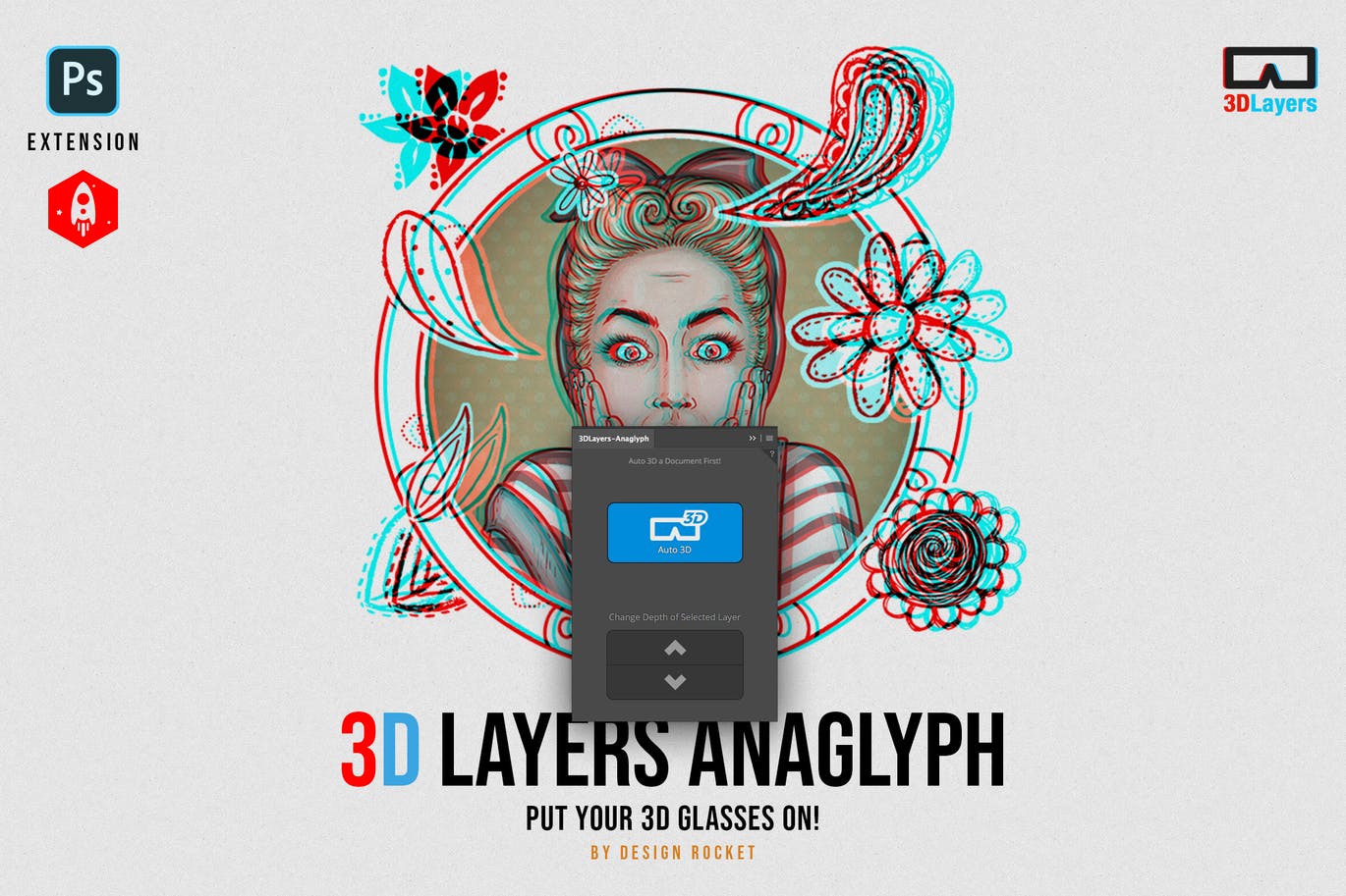 3D蓝色/红色立体图效果PS扩展工具 3D Anaglyph Layers – 3DLA Extension 插件预设 第1张