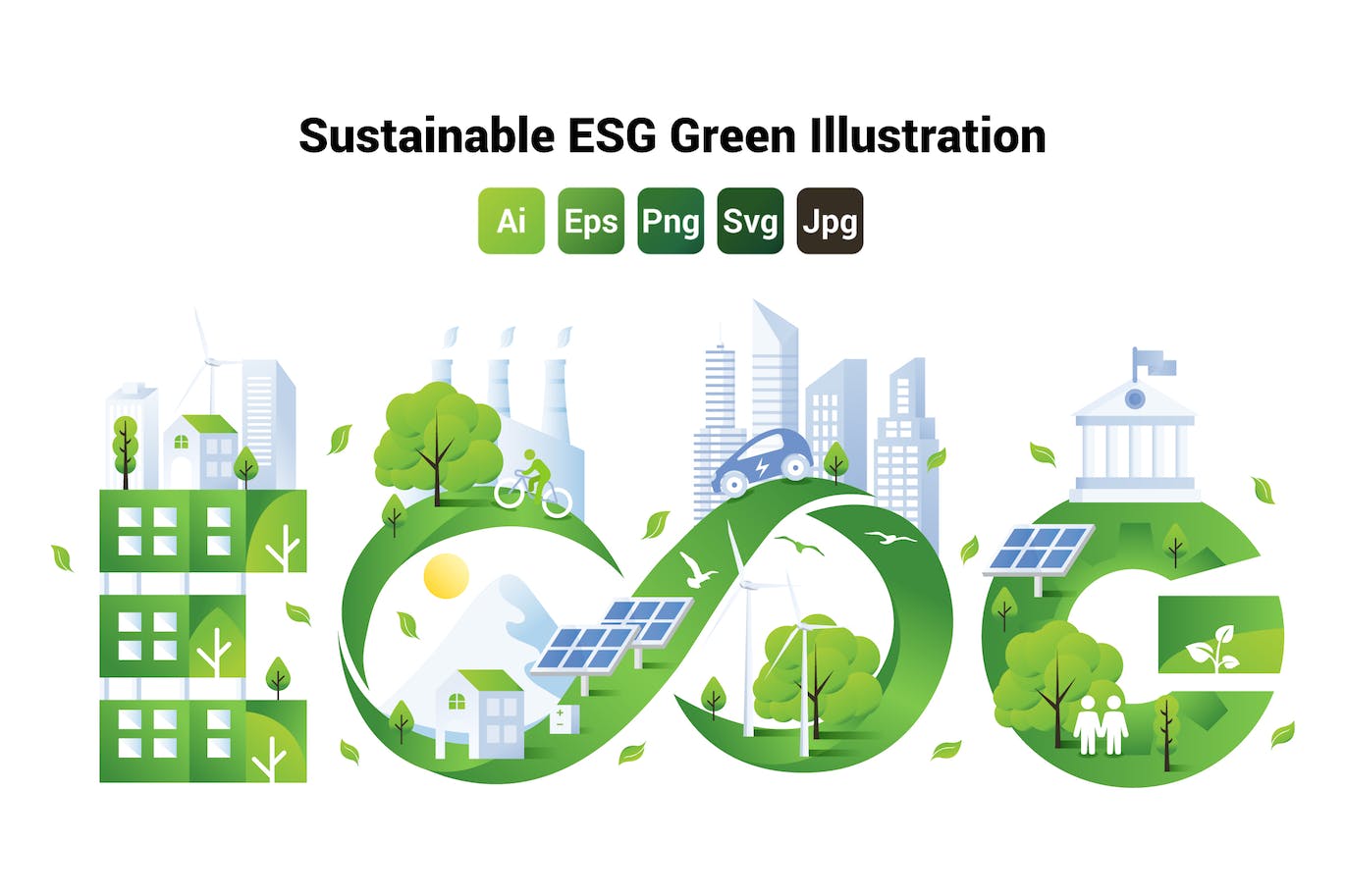 可持续发展概念ESG绿色环保插画 Sustainable ESG Green Illustration 图片素材 第1张