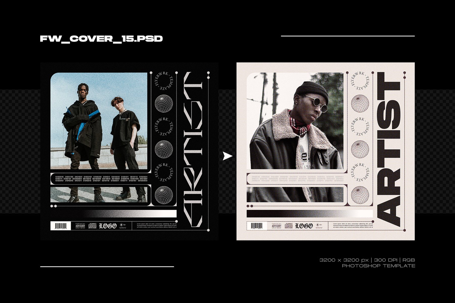 Flyerwrk 嘻哈说唱高级创意大胆艺术魅力封面设计Photoshop模板 COVER DESIGNS VOL.03 图标素材 第6张