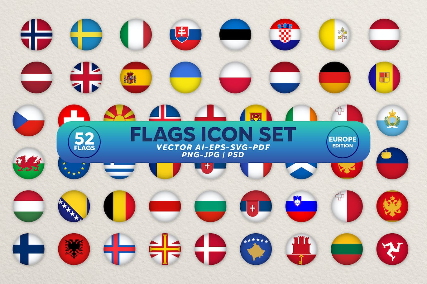 欧洲圆圈国旗系列图标集 Flags Icon Set. Europe Circled Flags Collection 图标素材 第1张