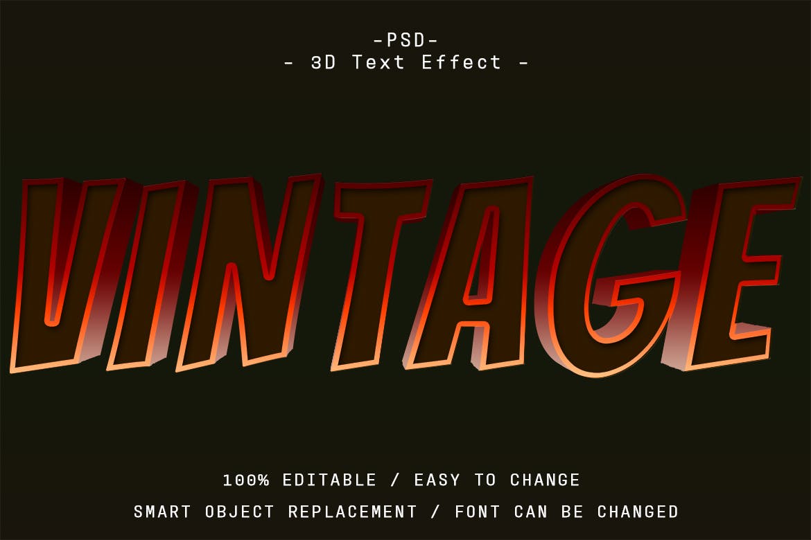 复古3D图层样式文字效果 6 Psd Vintage 3d Text Effect 插件预设 第4张