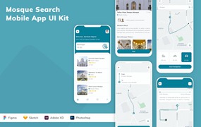 清真寺查询应用程序App设计UI工具包 Mosque Search Mobile App UI Kit