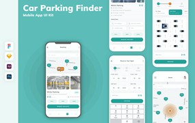 车位搜索App移动应用设计UI工具包 Car Parking Finder Mobile App UI Kit