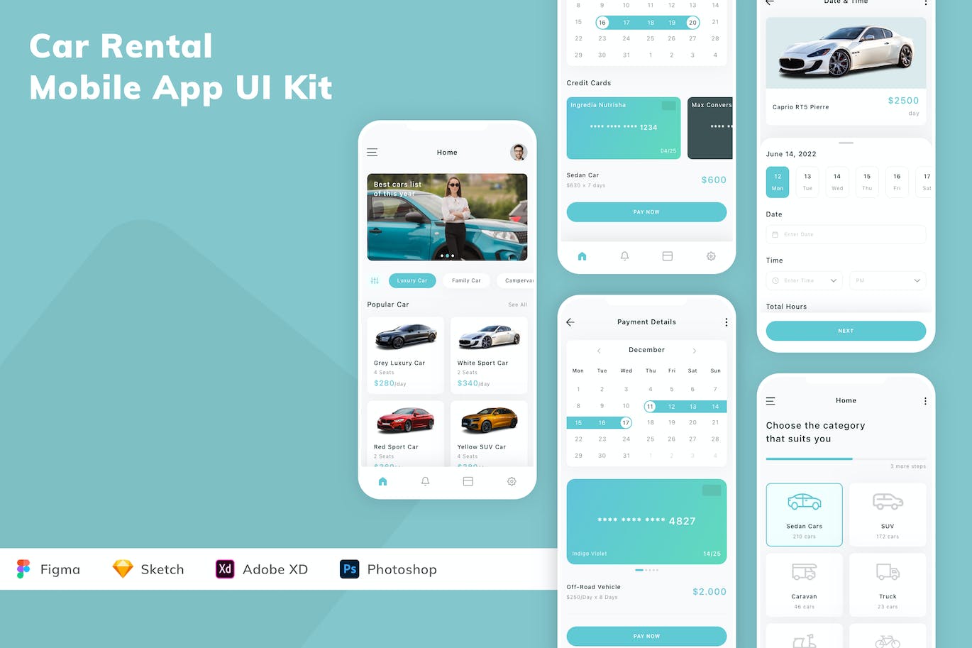 汽车出租App应用程序UI工具包素材 Car Rental Mobile App UI Kit APP UI 第1张