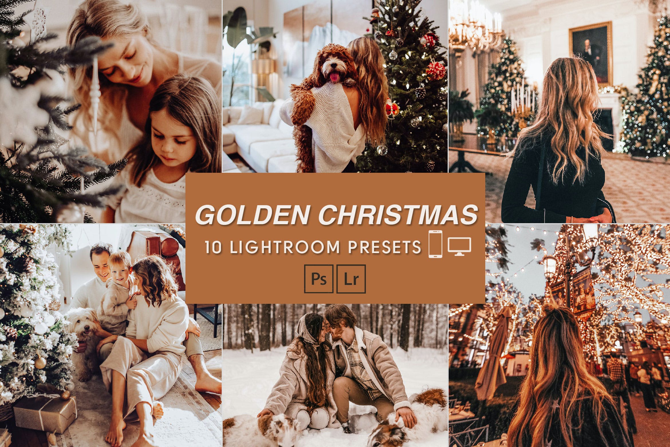 10个圣诞照片金色滤镜LR预设模板 10 Golden Christmas Desktop & Mobile Presets 插件预设 第1张
