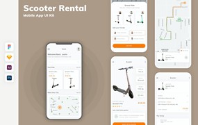 滑板车租赁App移动应用设计UI工具包 Scooter Rental Mobile App UI Kit