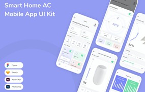 智能家居App应用程序UI工具包素材 Smart Home AC Mobile App UI Kit