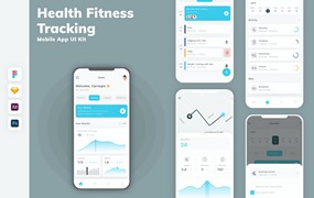 健康健身追踪App移动应用设计UI工具包 Health Fitness Tracking Mobile App UI Kit