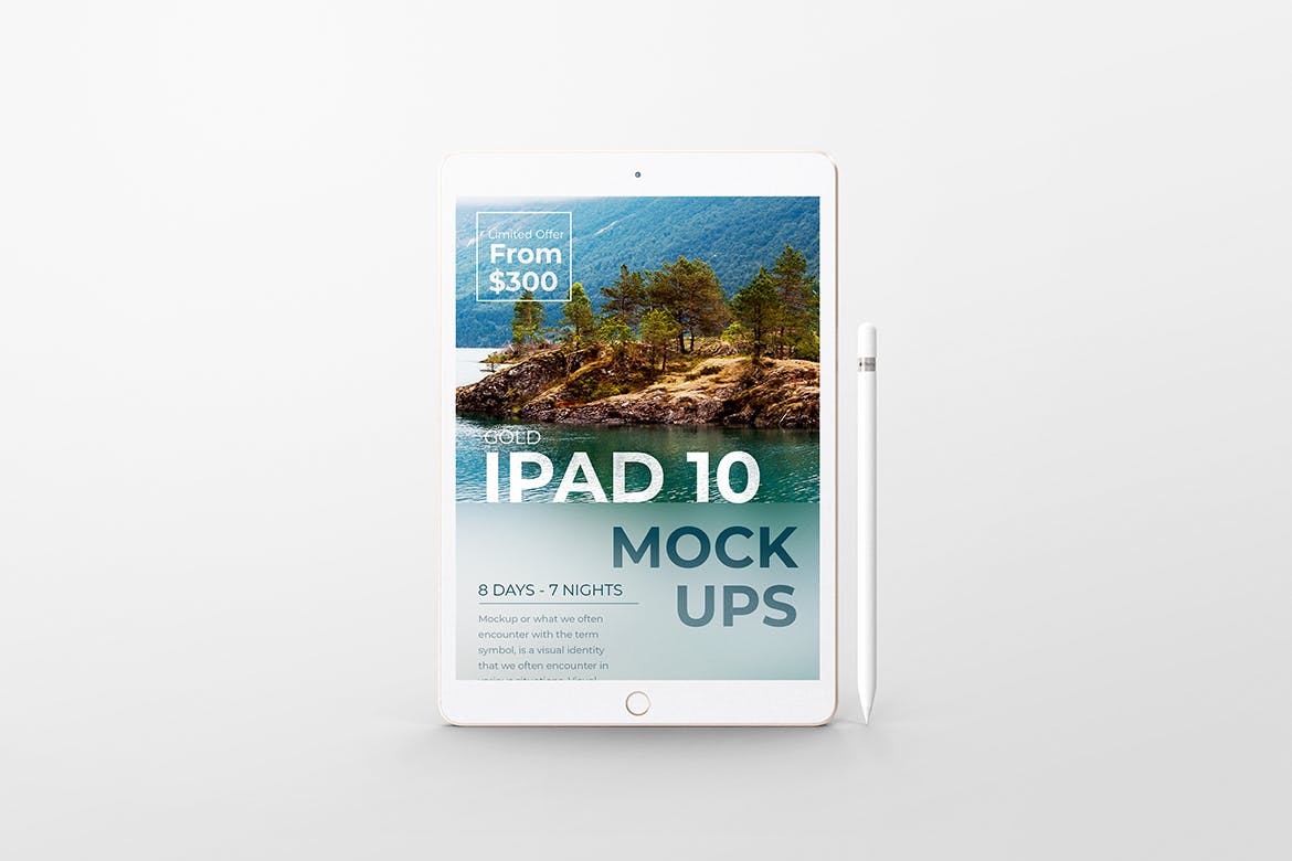 金色苹果iPad 10平板电脑样机 Gold Apple iPad 10 Mockup 样机素材 第4张