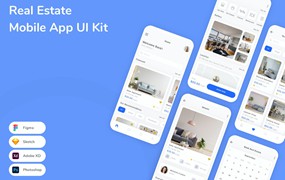 房地产行业App应用程序UI工具包素材 Real Estate Mobile App UI Kit