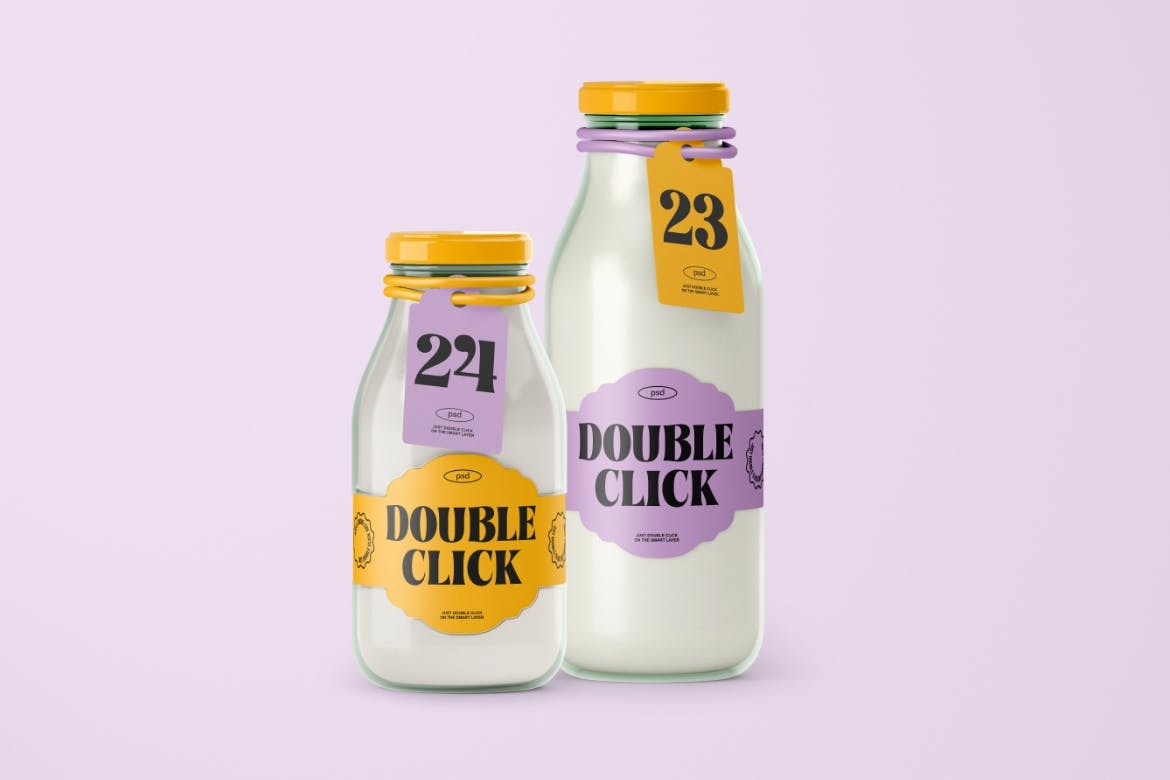 透明牛奶玻璃瓶标签设计样机 Glass Bottle Mockup 样机素材 第3张