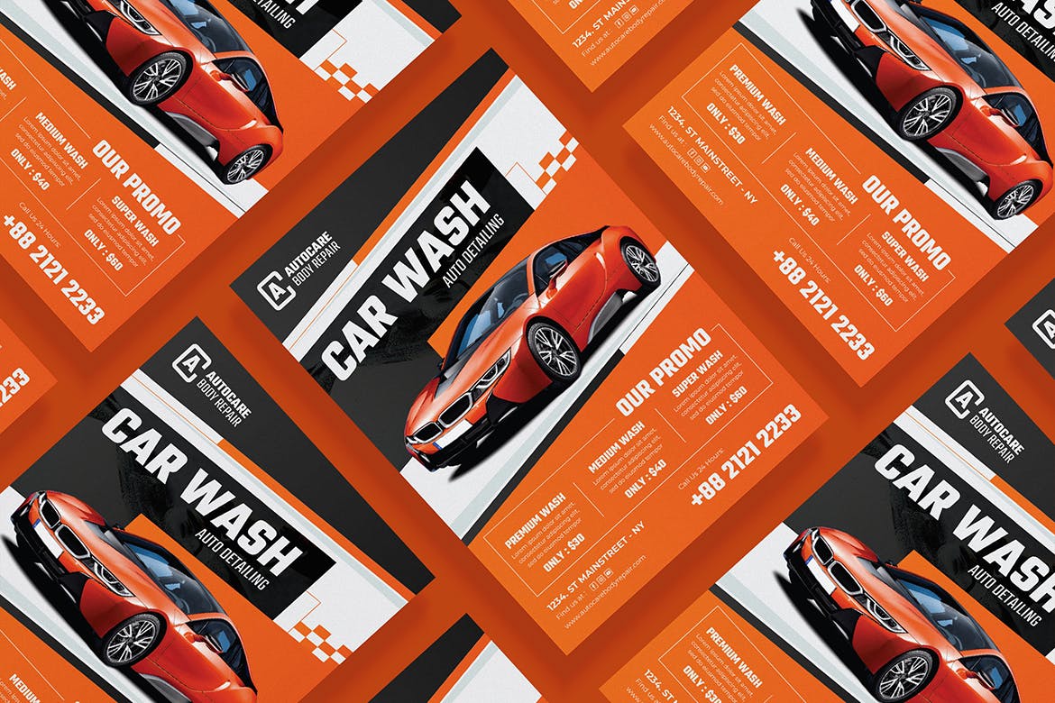 洗车服务海报模板 Car Wash Flyer Template Set 设计素材 第5张