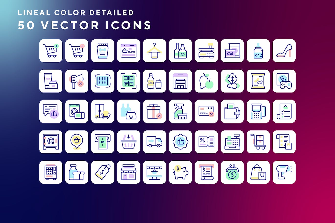 50枚零售主题彩色线条矢量图标 Retail icons 图标素材 第1张