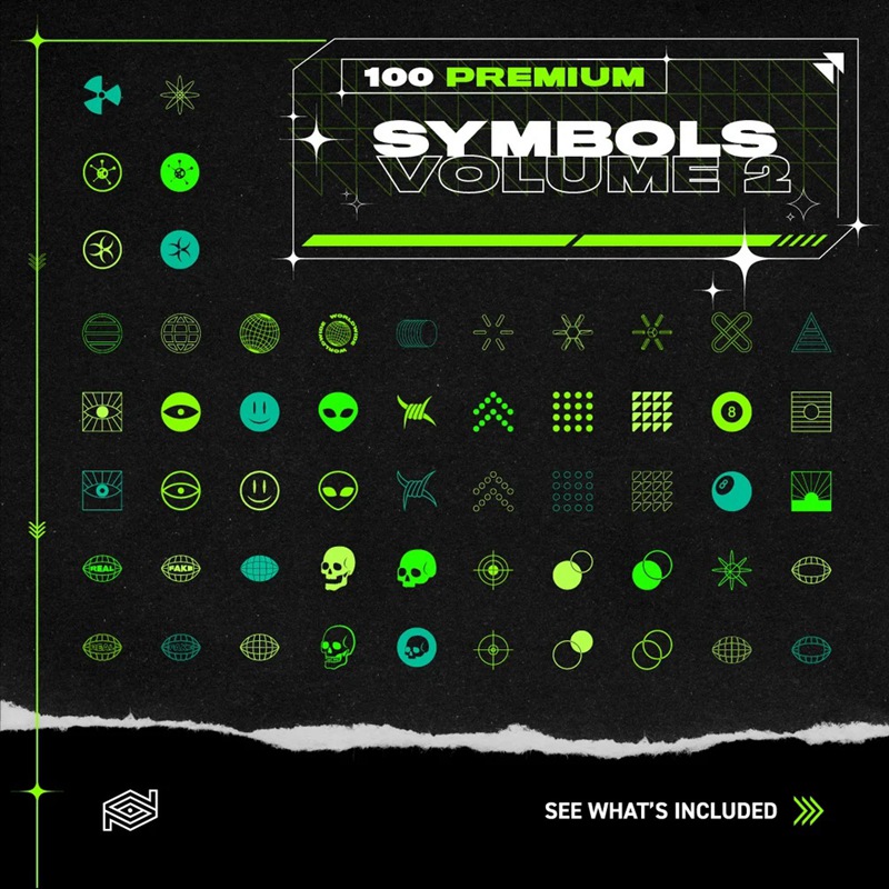 100个赛博朋克机能科技科幻高级符号图标轮廓和填充版本PNG + EPS文件 SYMBOLS / Volume 2 图标素材 第1张