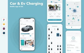 汽车和电动车充电App移动应用设计UI工具包 Car & Ev Charging Mobile App UI Kit