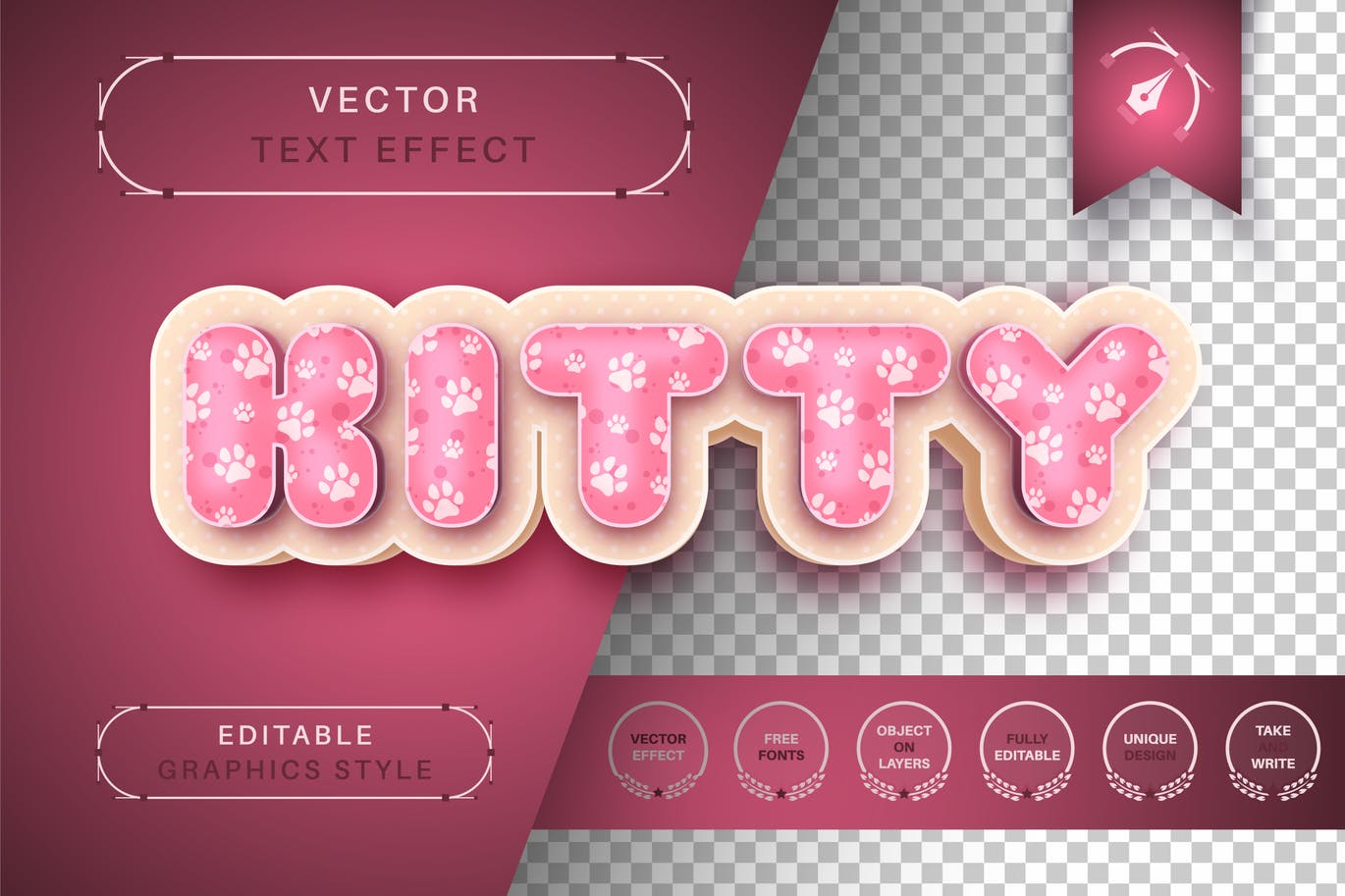 3D小猫脚印可编辑的文字效果 3D Kitty – Editable Text Effect, Font Style 插件预设 第1张