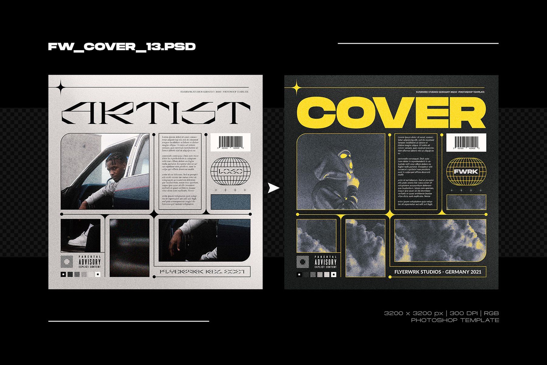 Flyerwrk 嘻哈说唱高级创意大胆艺术魅力封面设计Photoshop模板 COVER DESIGNS VOL.03 图标素材 第4张