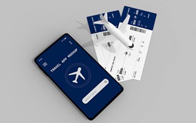 手机屏幕&登机牌设计展示样机 Travel App & Boarding Pass Mockup