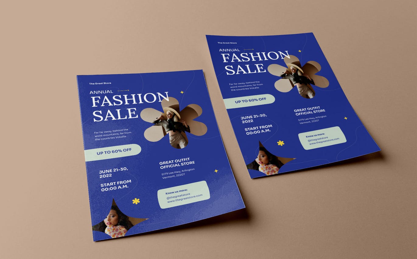 复古时尚促销传单模板 Retro Fashion Sale Flyer 设计素材 第2张