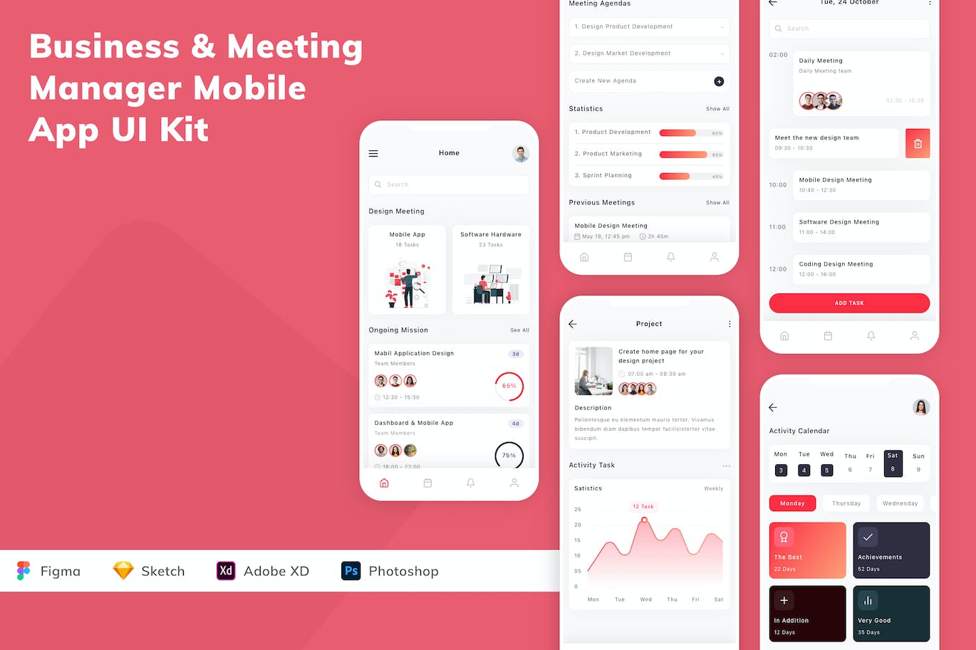业务&会议管理App应用程序UI工具包素材 Business & Meeting Manager Mobile App UI Kit APP UI 第1张