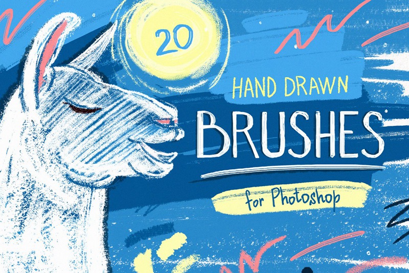 20种手绘基础铅笔粉彩记号笔PS笔刷素材 Essential Hand Drawn Brushes 笔刷资源 第1张