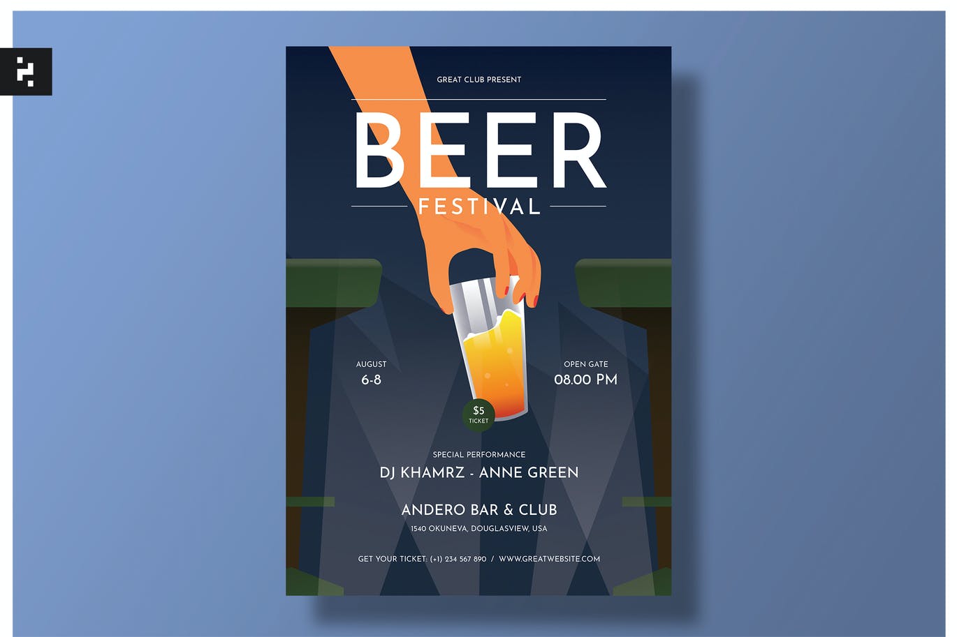 啤酒节海报传单设计模板 Beer Festival Flyer Template – Classic Art Deco 设计素材 第1张