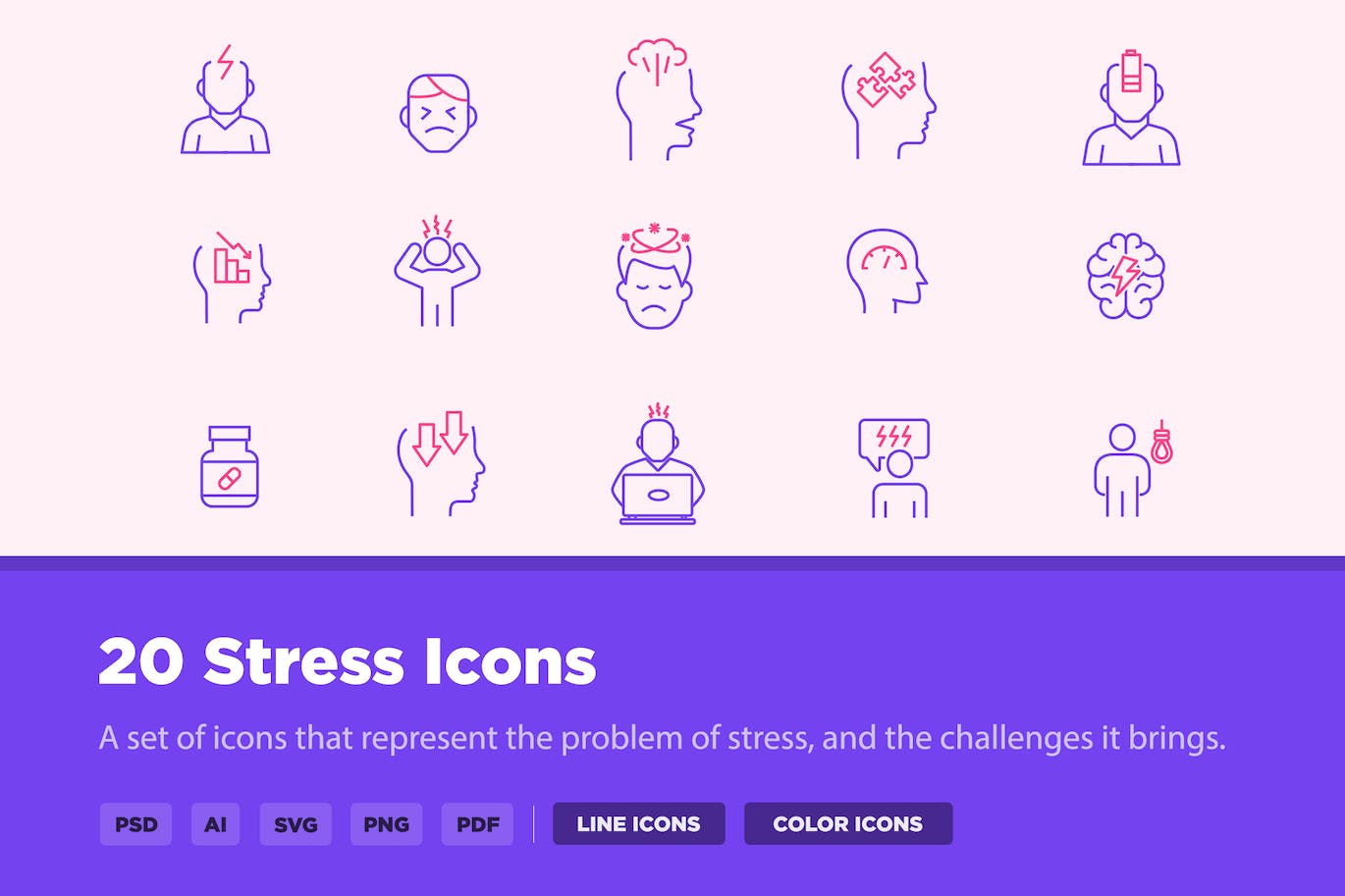 20个压力线条样式矢量图标 20 Stress Icons 图标素材 第1张