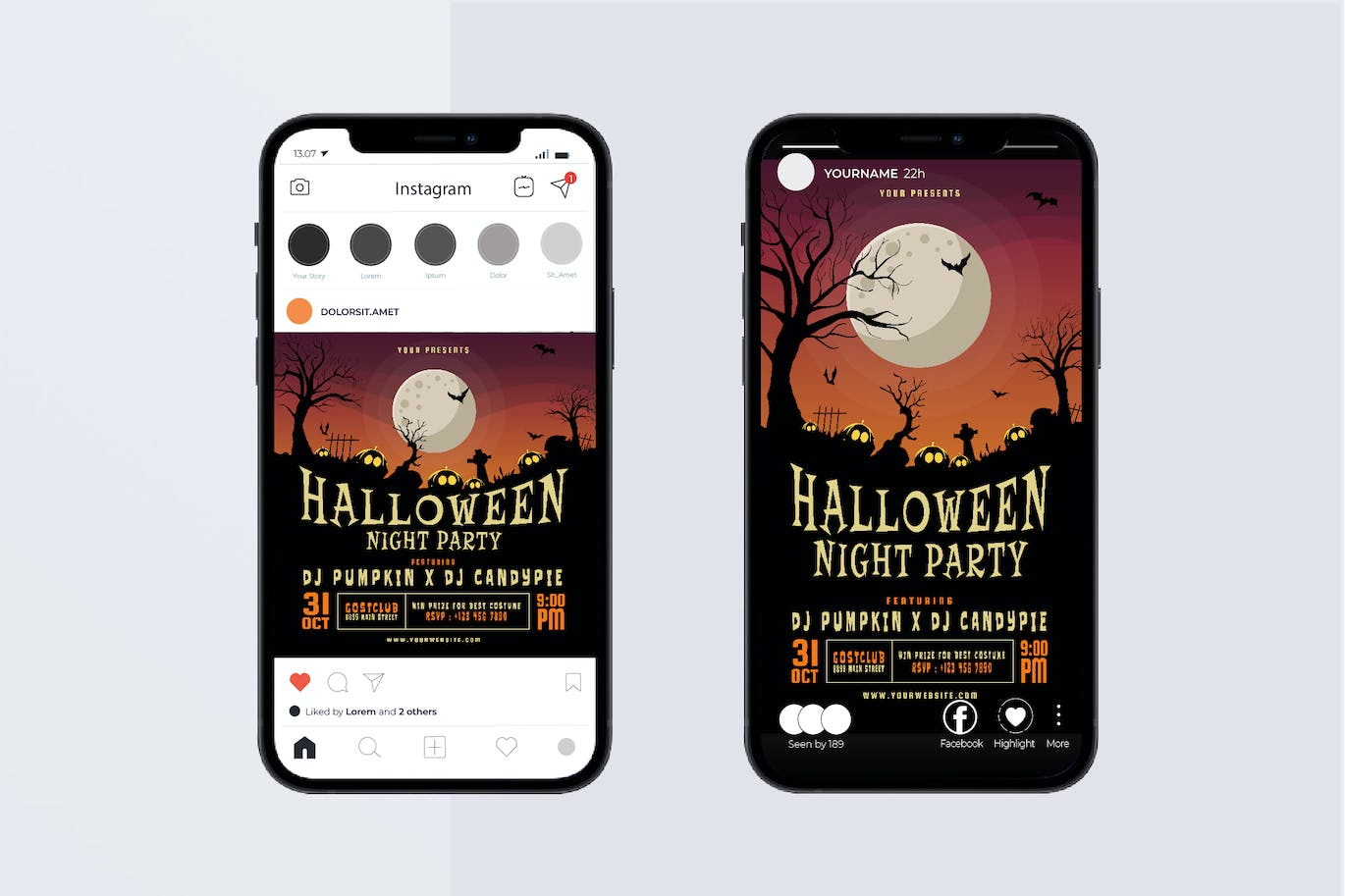 万圣节之夜派对宣传单模板 Halloween Night Party Flyer Set 设计素材 第2张