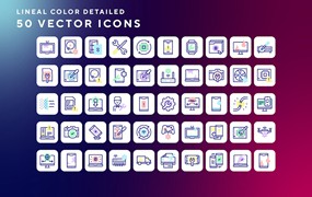 50枚设备维修主题彩色线条矢量图标 Devices repair icons