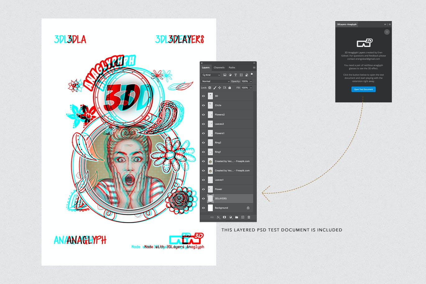 3D蓝色/红色立体图效果PS扩展工具 3D Anaglyph Layers – 3DLA Extension 插件预设 第6张