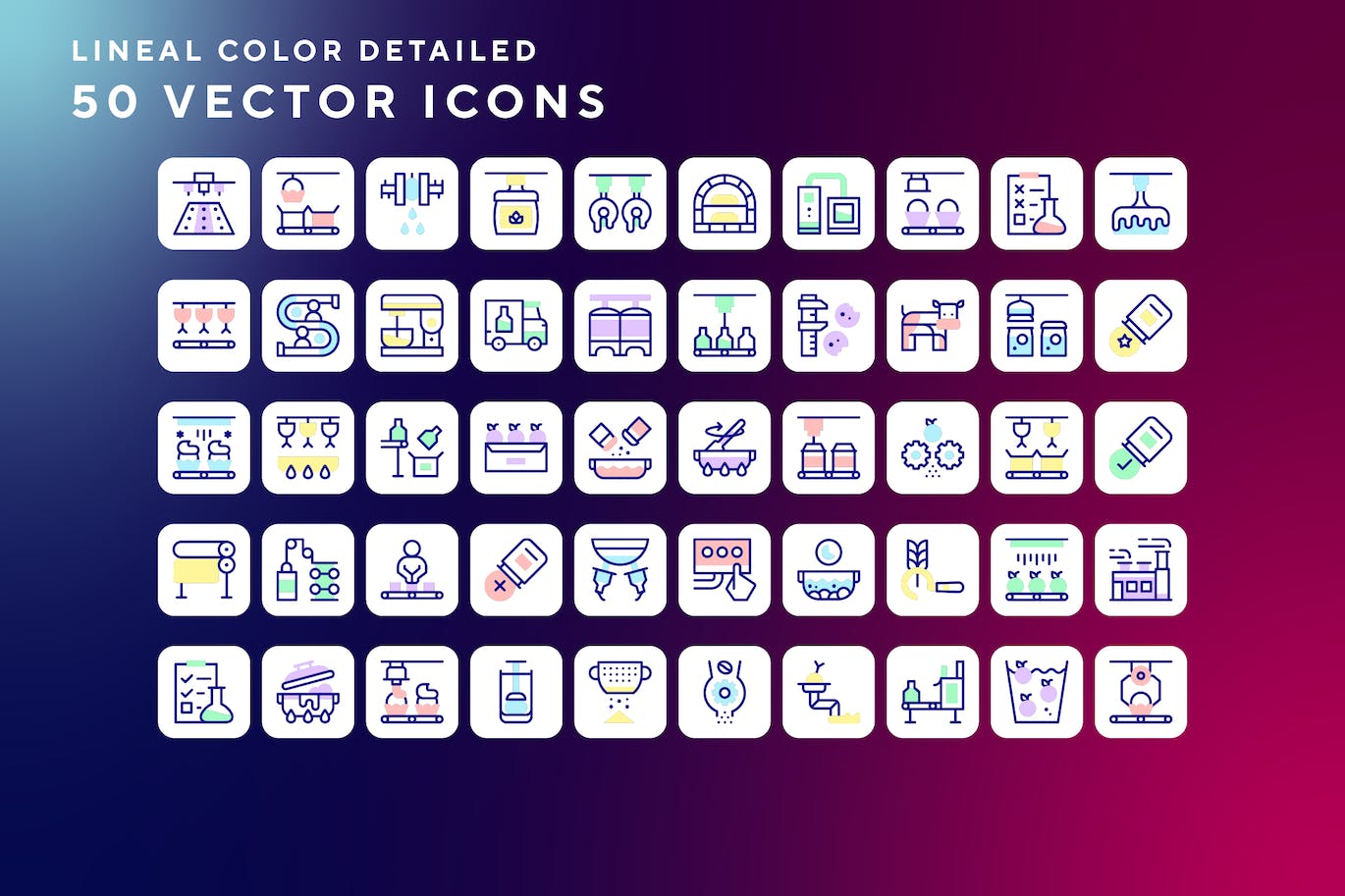50枚食品加工主题彩色线条矢量图标 Food processing icons 图标素材 第1张
