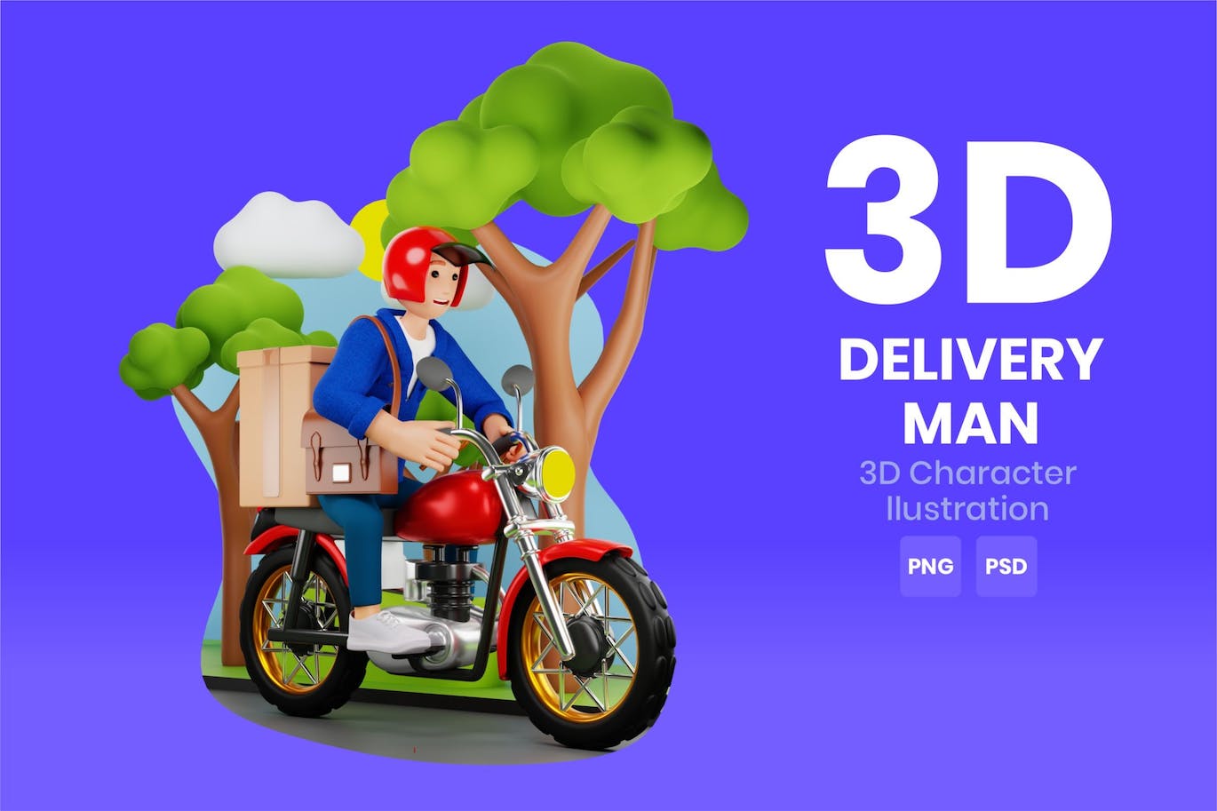 摩托车送货骑手3D角色插画素材 Delivery Man With Motorbike 3D Character 图片素材 第1张