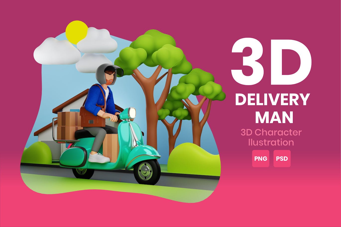 送货员3D角色插画素材 Delivery Man 3D Character Illustration 图片素材 第1张