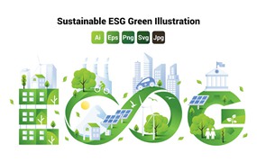可持续发展概念ESG绿色环保插画 Sustainable ESG Green Illustration