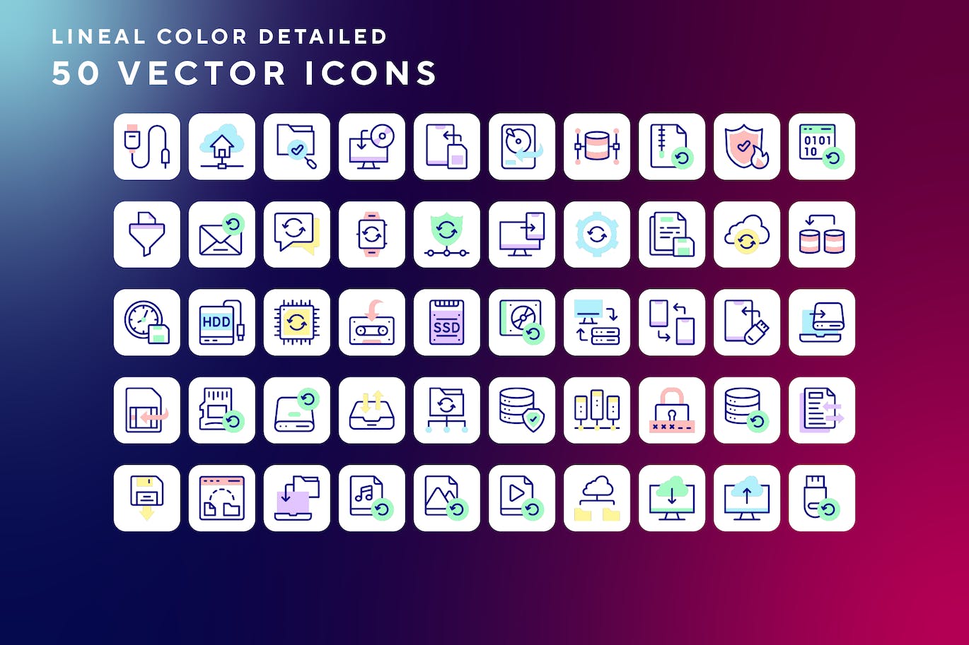 50枚备份主题彩色线条矢量图标 Backup icons 图标素材 第1张