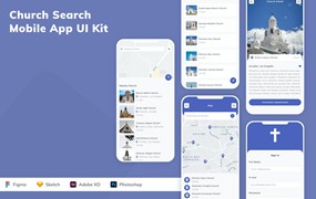 教堂搜索应用程序App设计UI工具包 Church Search Mobile App UI Kit