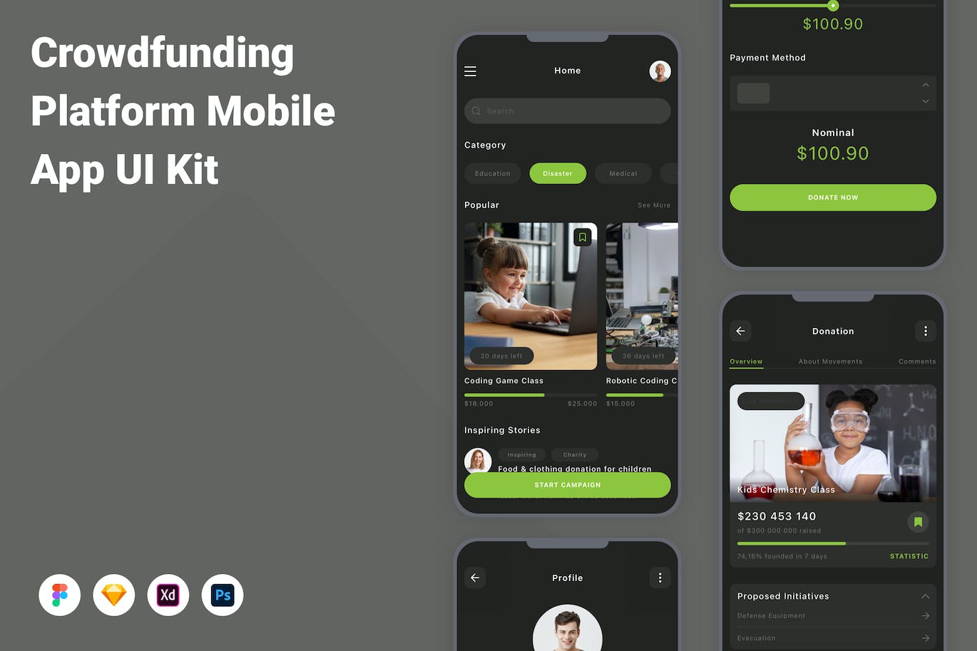 众筹平台App移动应用设计UI工具包 Crowdfunding Platform Mobile App UI Kit APP UI 第1张
