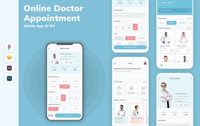 网上医生预约App移动应用设计UI工具包 Online Doctor Appointment Mobile App UI Kit
