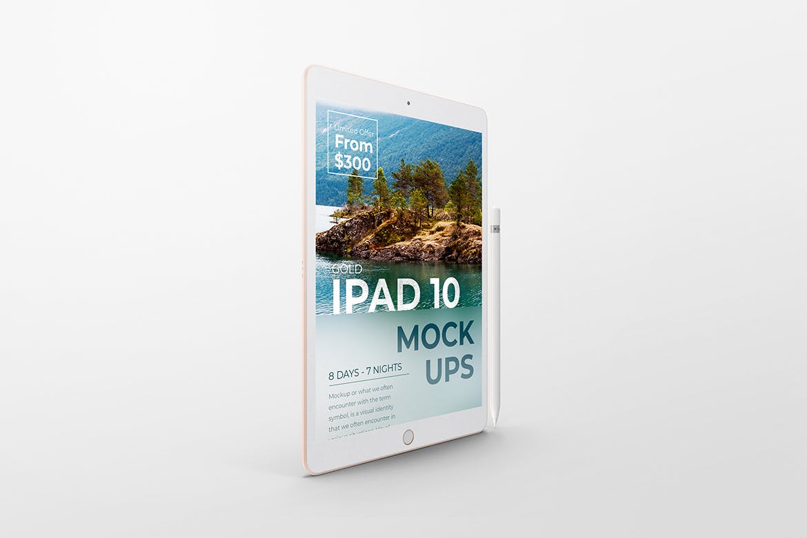 金色苹果iPad 10平板电脑样机 Gold Apple iPad 10 Mockup 样机素材 第5张