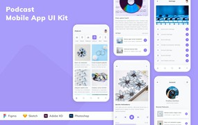 播客应用程序App设计UI工具包 Podcast Mobile App UI Kit