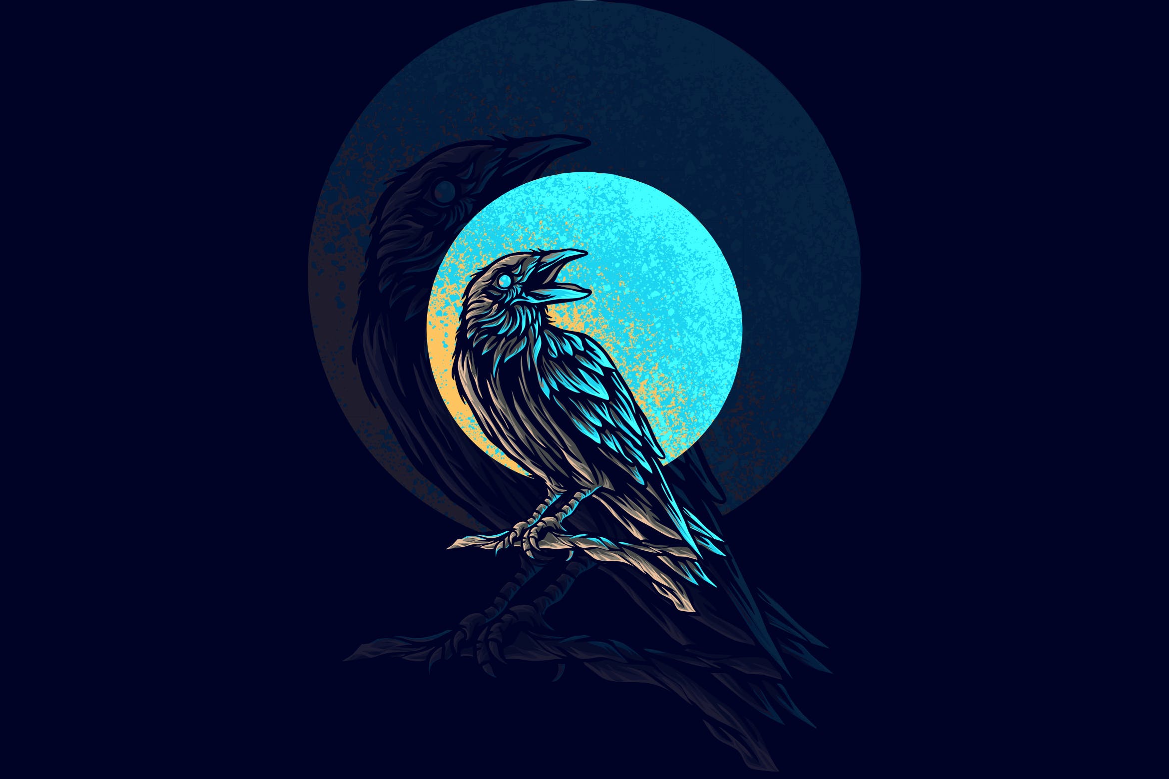 月亮乌鸦动物徽章插画 raven animal illustration 图片素材 第1张