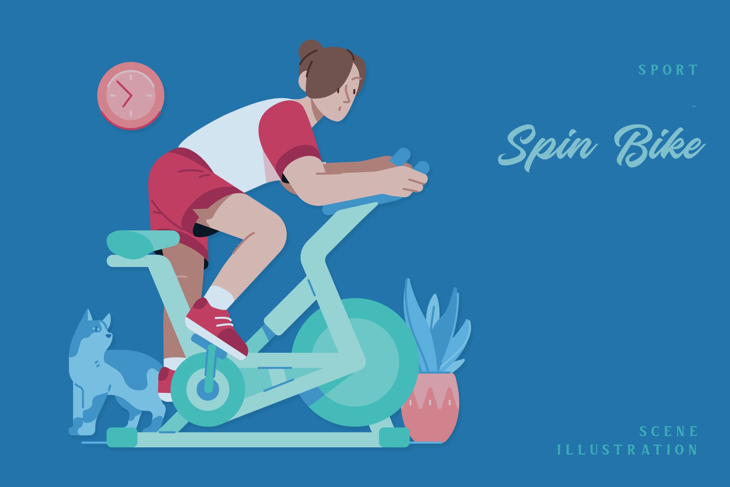 动感单车运动场景插画 Sport – Spin Bike Scene Illustration 图片素材 第1张
